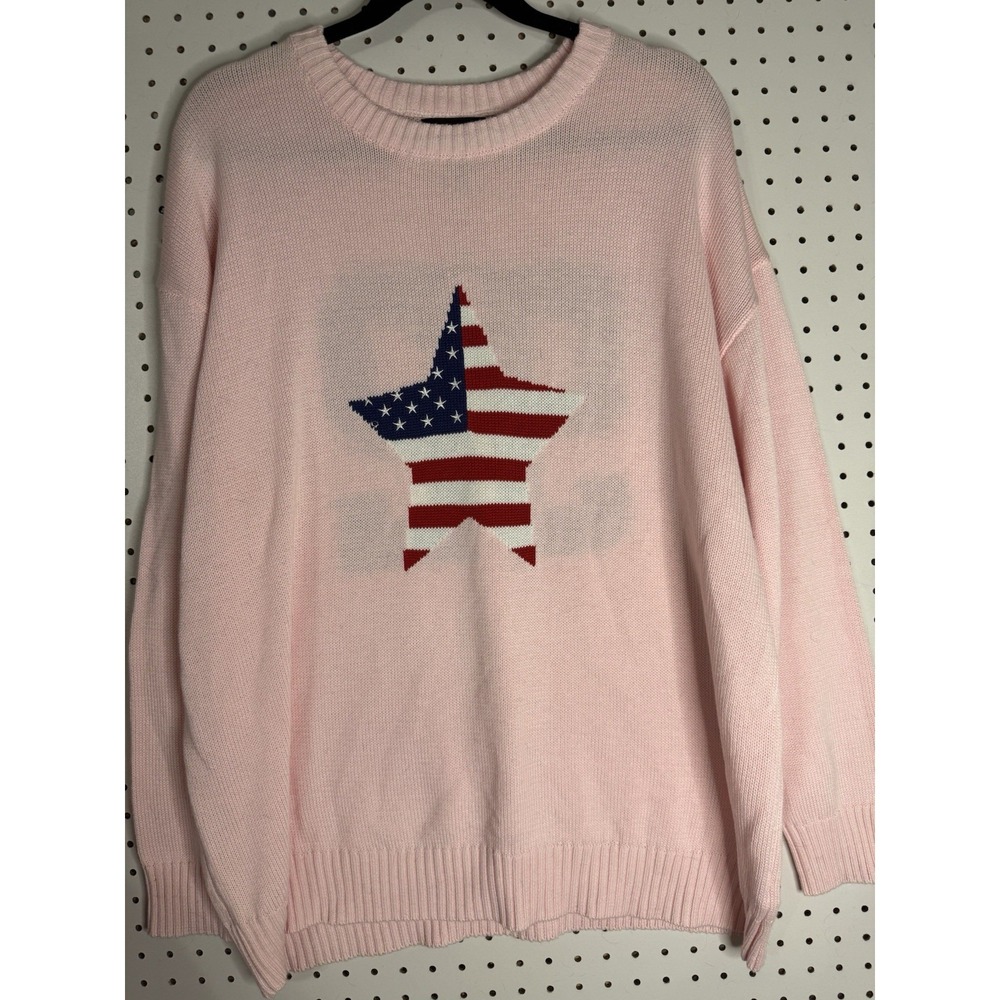 Arden B Star American Flag Pink Sweater July 4 Top Stripes Red White Blue